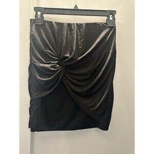 Showpo Black Satin Twist Front Mini Skirt Women’s Draped Party Cocktail Size S 6